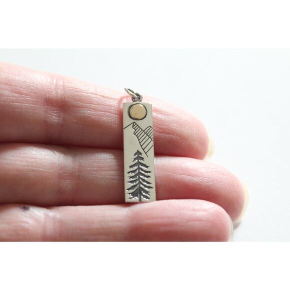Sterling Silver Pine Tree Charm with Bronze Sun - Picture 2 of 5